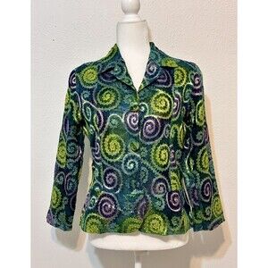 Chico's Size 0(S 4-6) Metallic Silk Embroidery Jacket Art To Wear Boho Occasion